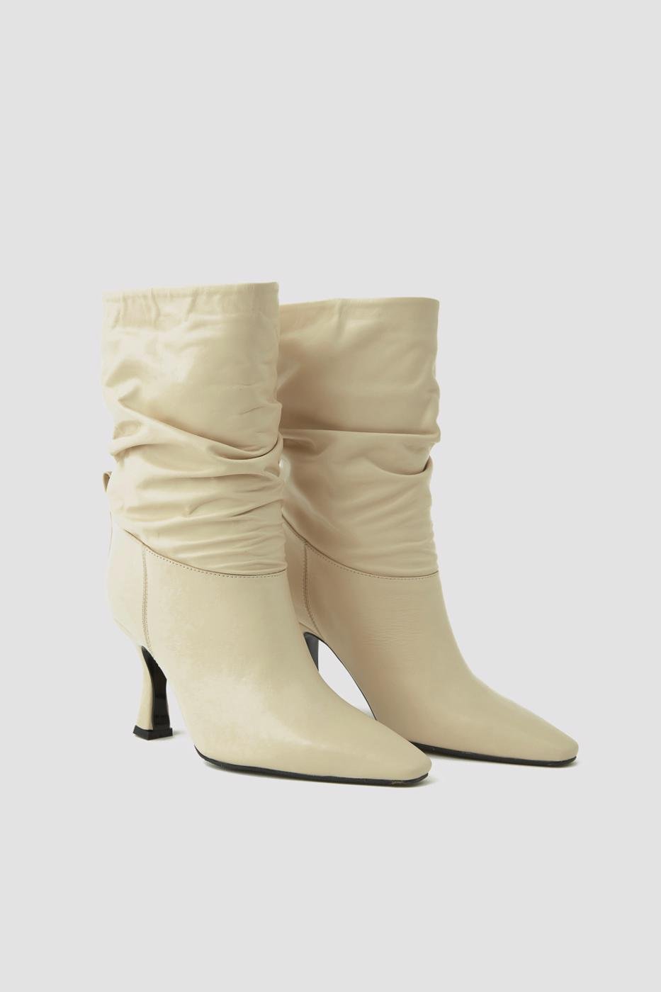 Bayan EKRU Deri Ekru Stiletto Bot