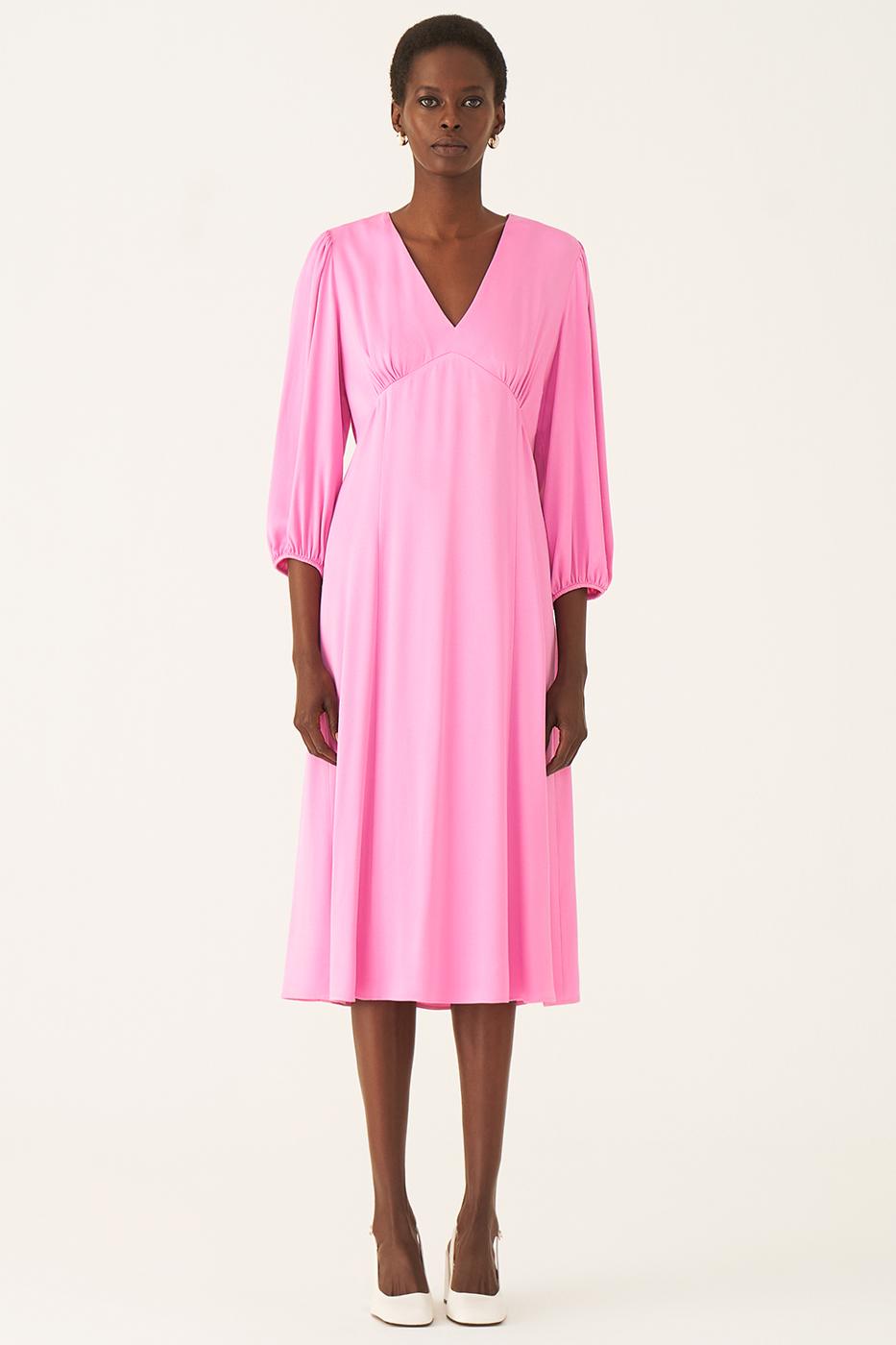 Bayan PEMBE Angely Regular Fit V-Yaka Midi Boy Pembe Renk Elbise