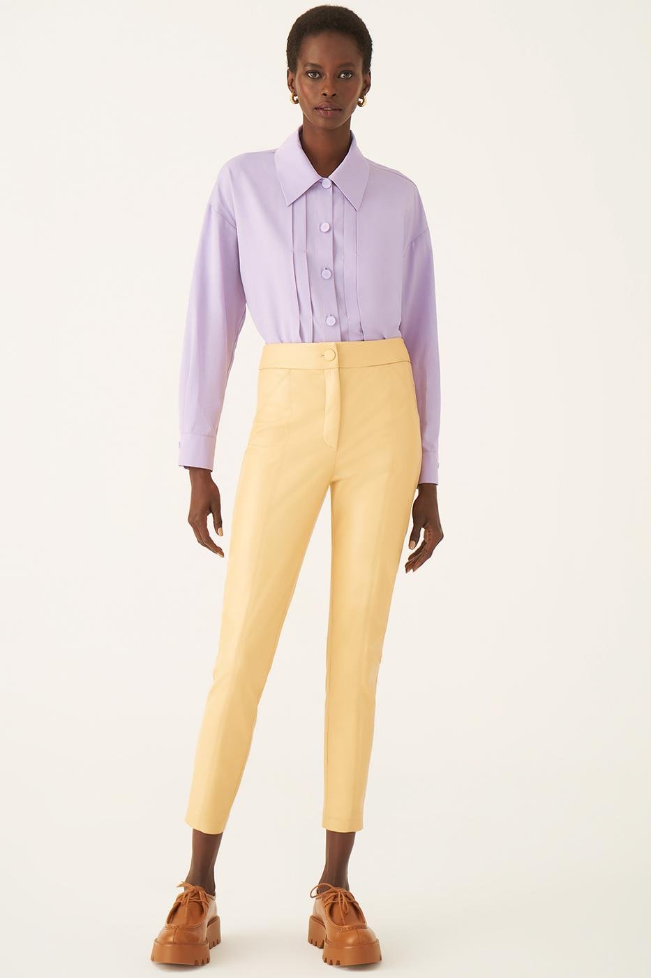 Bayan SARI Arleths Slim Fit Bilek Boy Orta Bel Bal Renk Kadın Pantolon