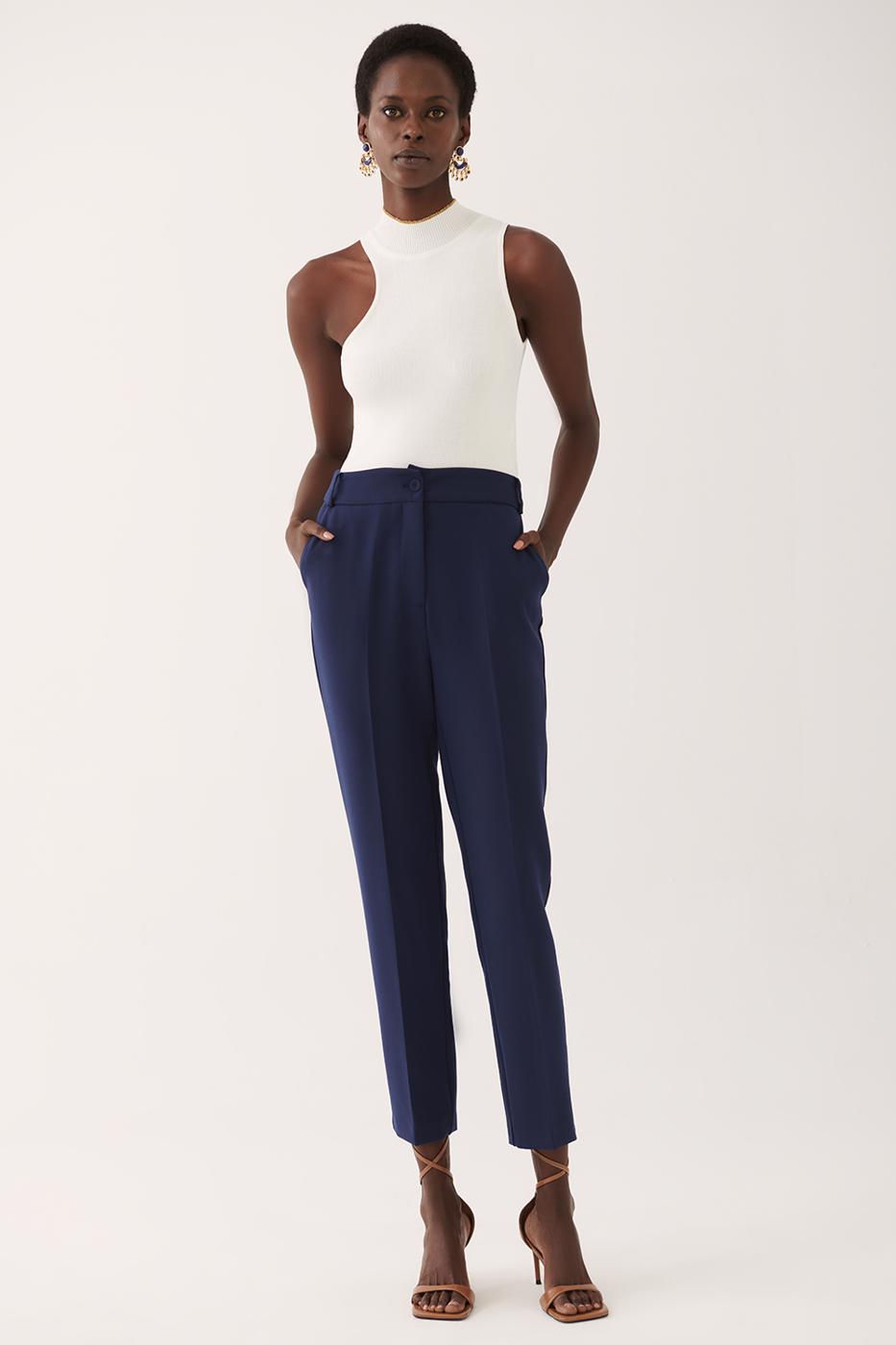 Bayan LACİVERT Eswin Lacivert Renk Slim Fit Boru Paça Pantolon
