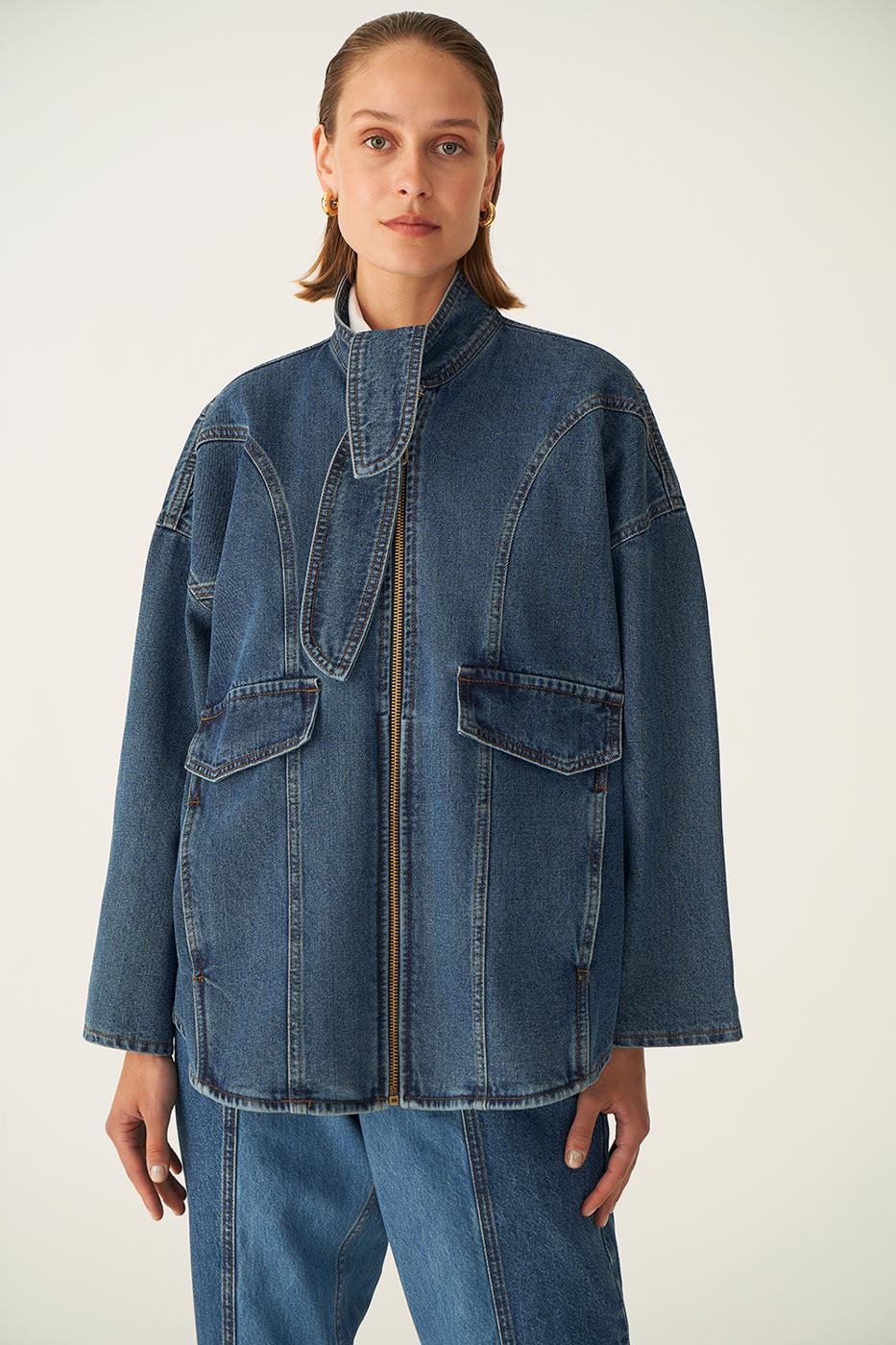 Bayan MAVİ Berys İndigo Renk Denim Ceket