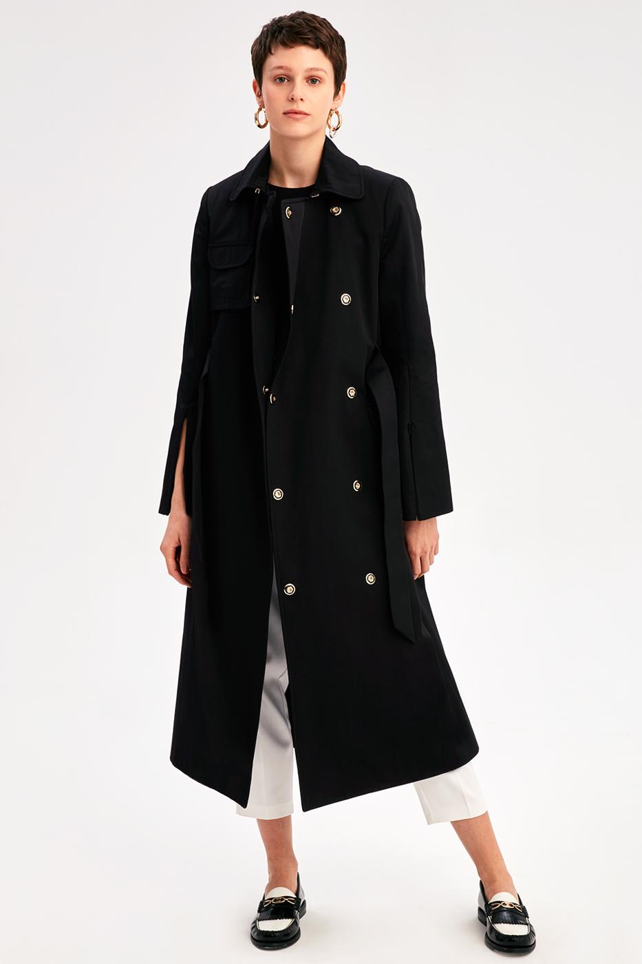 Bayan SİYAH Andrews Regular Fit Kruvaze Uzun Boy Siyah Renk Kadın Trench Mont