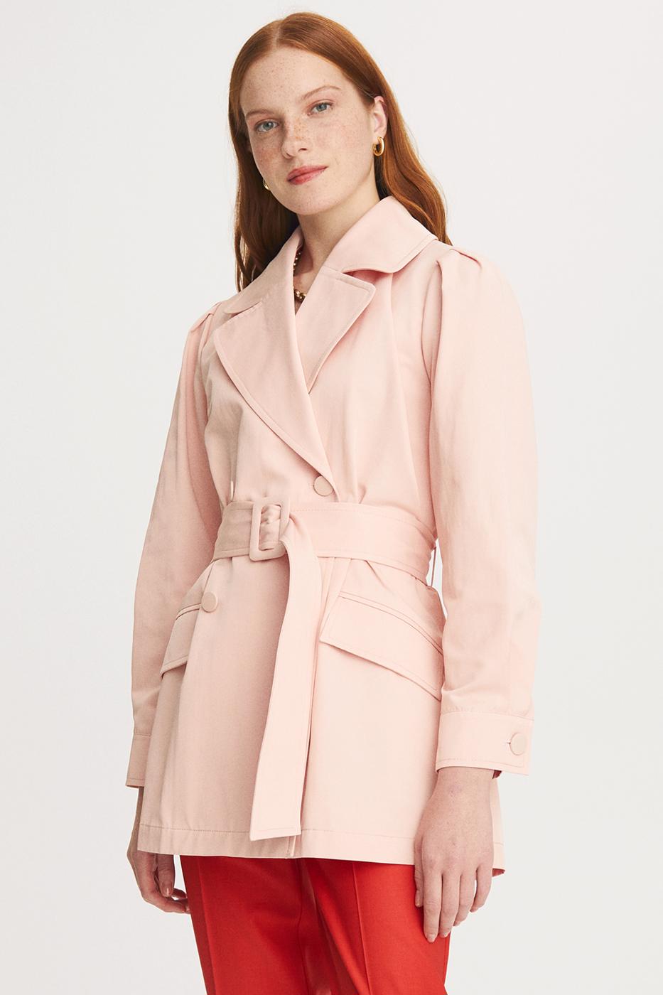 Bayan PUDRA Andrews Pudra Renk Regular Fit Erkek Yaka Düşük Kollu Trench