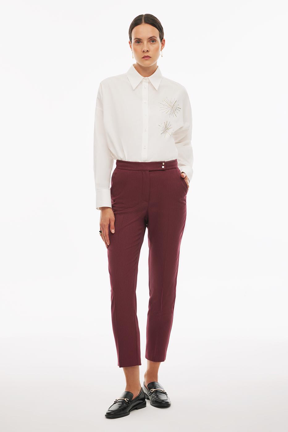 Bayan BORDO Honey Regular Fit Bilek Boy Boru Paça Bordo Renk Kadın Pantolon