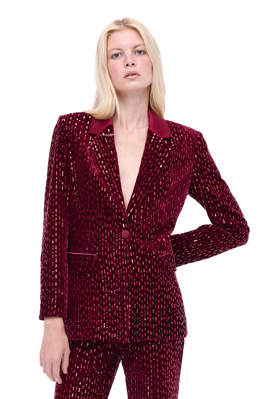 Bayan BORDO Donicas Slim Fit Basen Altı Boy Takma Kol Ceket Yaka Bordo Ceket