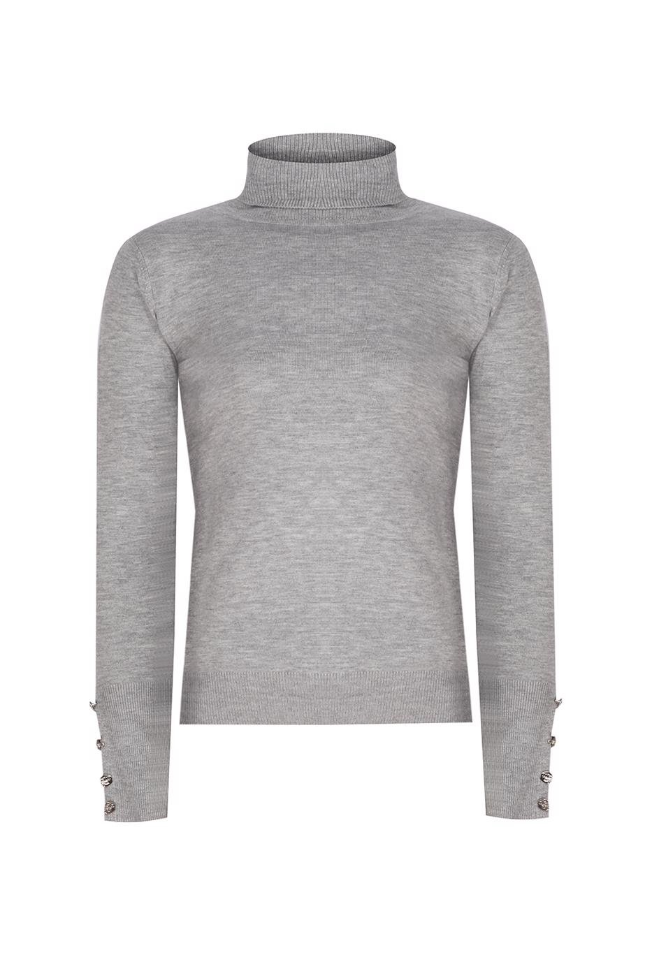 Bayan GRİ Gri Balıkçı Yaka Slim Fit Triko Kazak