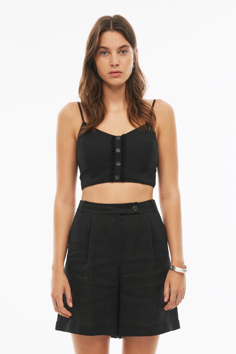 Bayan SİYAH Celans Regular Fit Crop Boy Askılı Siyah Renk Kadın Bluz