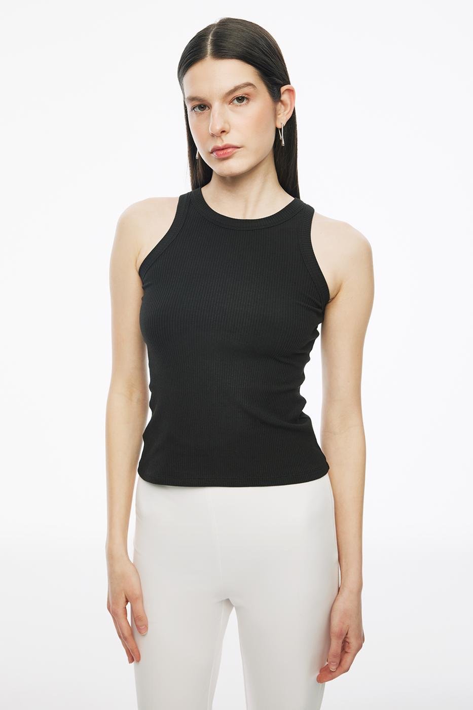 Bayan SİYAH Siyah Daminas Slim Fit Bisiklet Yaka Sıfır Kol Bluz