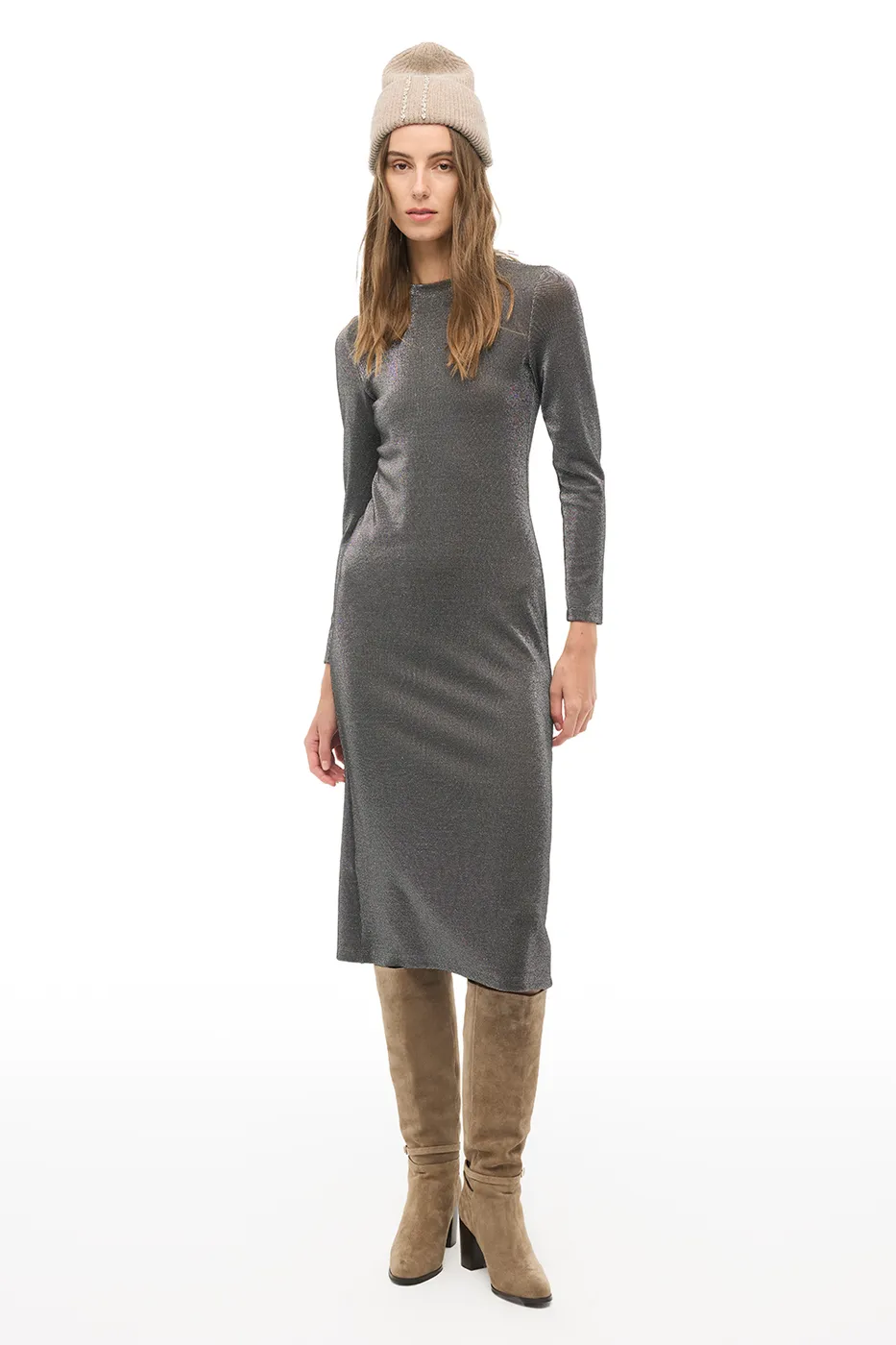 Siyah Slim Fit Midi Elbise