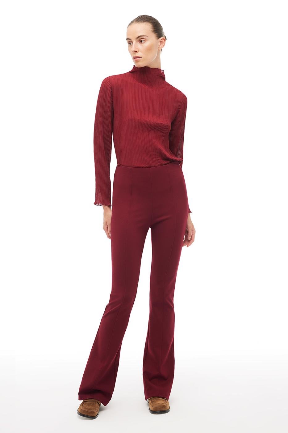 Bayan BORDO Bordo Yüksek Bel Slim Fit Geniş Paça Pantolon
